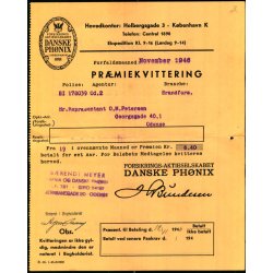 Danske Ph�nix - Pr�miekvittering - 1946