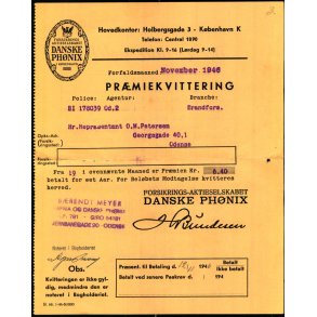 Danske Ph�nix - Pr�miekvittering - 1946