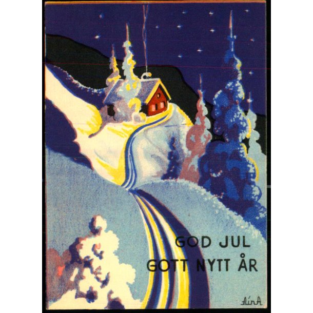 God Jul - Gott Nytt r - Lille Kort 7x10 cm - Svensk u/n - Brugt