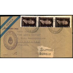 Luftpost Rekommanderet Brev fra Argentina til Danmark - Servicio Oficial - Stempel i tekst !