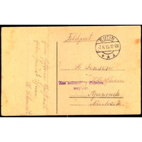 Feldpost - Eutin  7 - 8 - 15  - Til  Apenrade - Billedside : Eutin
