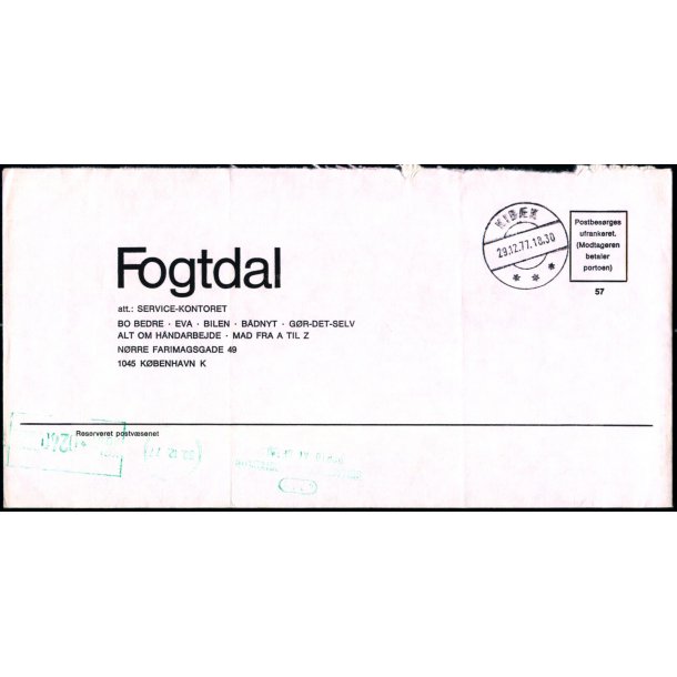 Efterporto - Ufrankeret Brev til Kbenhavn K.  - 29. Dec. 1977