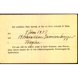 1 ste Udskrivningskreds - 14.Bataillons Granisionskop. Slagelse - Tryksag 4659 - Brugt