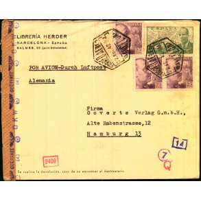 Luftport - Censurbrev fra Spanien  22 - 6 - 42 - Til Hamburg
