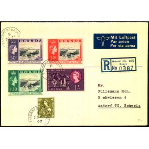 Luftpost Rekommanderet Brev fra Uganda til Schweitz - 20 - 4 - 63