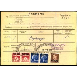 Fragtbrev - 2x5 re Blge 2x100 re M - 50 re Fr. IX Prov. - Fra Esbjerg til Fan 27. Feb. 1975