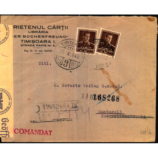 Censurbrev fra Rumnien  27 - 10 - 42 - Til Hamburg