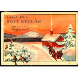 God Jul - Gott Nytt r - Lille Kort 7x10 cm - Svensk u/n - Brugt