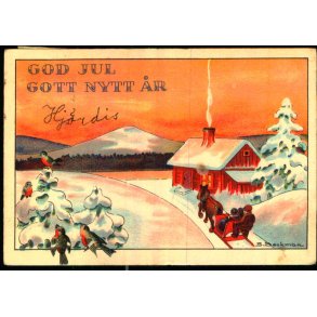 God Jul - Gott Nytt r - Lille Kort 7x10 cm - Svensk u/n - Brugt