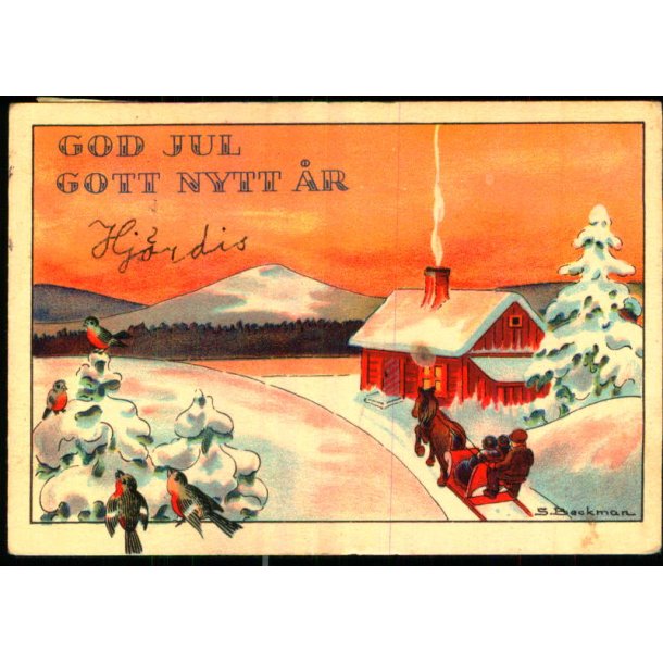 God Jul - Gott Nytt r - Lille Kort 7x10 cm - Svensk u/n - Brugt