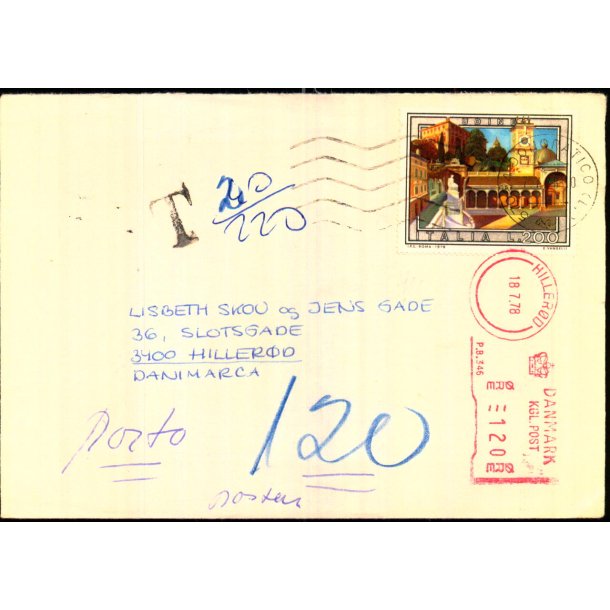 Efterporto - Brev fra Italien  18 - 7 - 1978 - Efterporto 120 re.