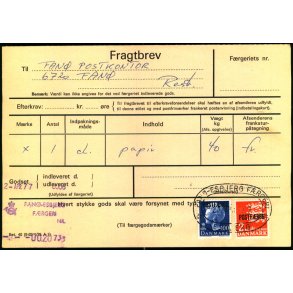 Fragtbrev -100 re M og 2 kr. Rigsvbe Prov. - Fra Esbjerg til Fan 2. April 1977