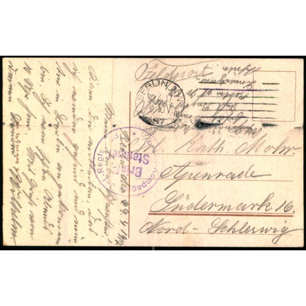 Feldpost - Berlin NW  30 - 4 -17 - Til Apenrade  - Billedside : Berlin 