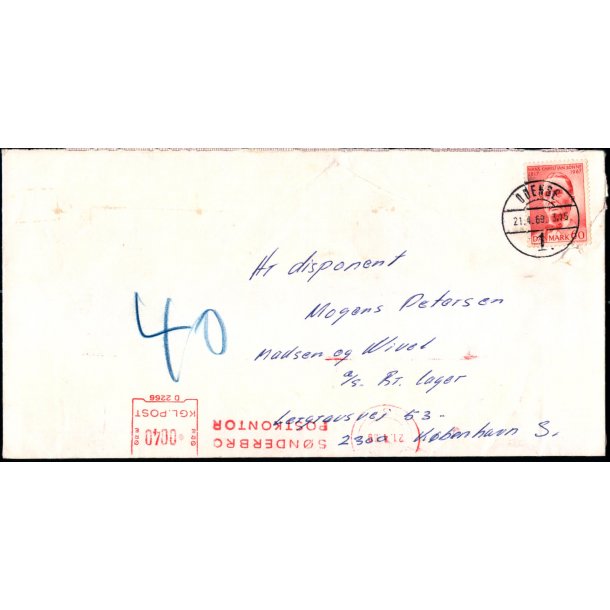 Efterporto - Brev fra Odense 21 - 4 - 69   til Kbenhavn S.   - Efterporto 40 re - Stempel !