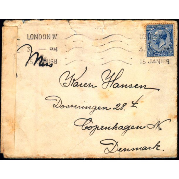 Censurbrev fra England.  15 - 1 - 16 - Til Kbenhavn