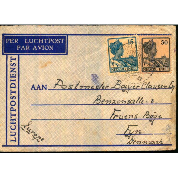 Luftpost Brev fra Hollandsk Indien til Danmark - 18 - 12 - 33