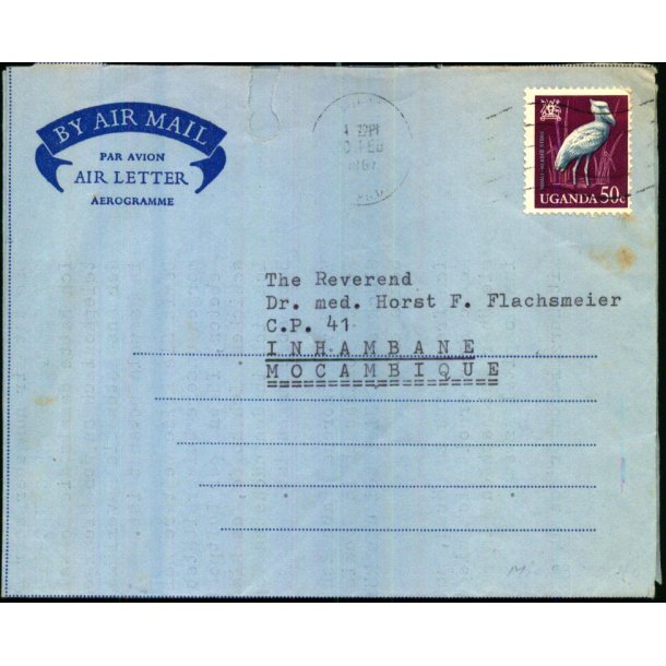 Luftpost Brev fra Uganda til Mocambique - 10 - 2 - 67