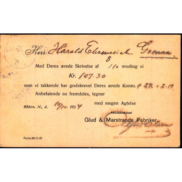 Glud &amp; Marstrands Fabriker - Kbh.K  - u/n - Brugt. 