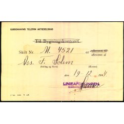 Kbenhavns Telefon Aktieselskab - Skilt Nr M. 4521 - Afleveret 1944