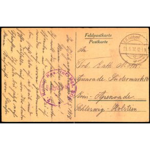 Feldpostkarte - K.D. Feldpost   23 -6 -17 - Til Apenrade - Billedside :  Challerange Bahnhof