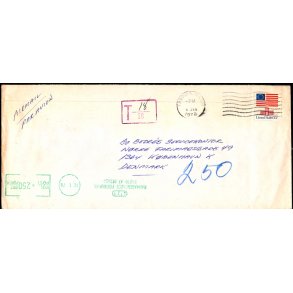 Efterporto - Brev fra U.S.A. 4. Jan 1978   til Kbenhavn V.   - Efterporto 250 re. Stempel 
