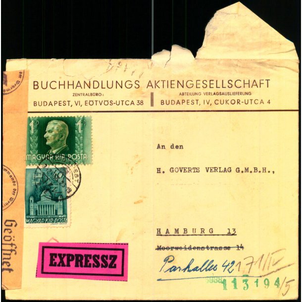 Censurbrev fra Ungarn  12 - 3 - 42 - Til Hamburg