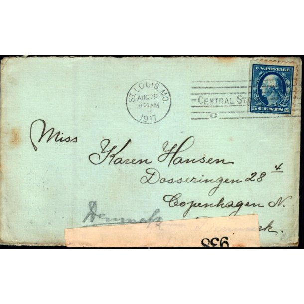 Censurbrev fra U.S.A.  29 - 8 - 17 - Til Kbenhavn