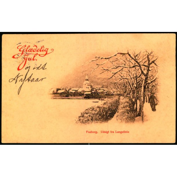 Faaborg - Gl�delig Jul - Udsigt fra Langelinie - F.C. Alstr�ms Bogh. 40104 - Brugt