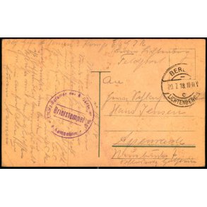 Feldpostkarten - Rastatt 29 - 6 - 18  - Til Apenrade - Billedside : Rastatt