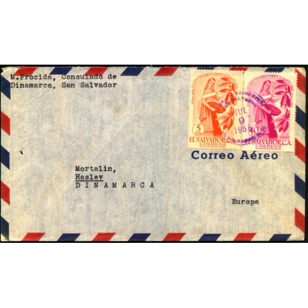 Luftpost Brev fra El Salvador til Danmark - 9 - 7 - 56