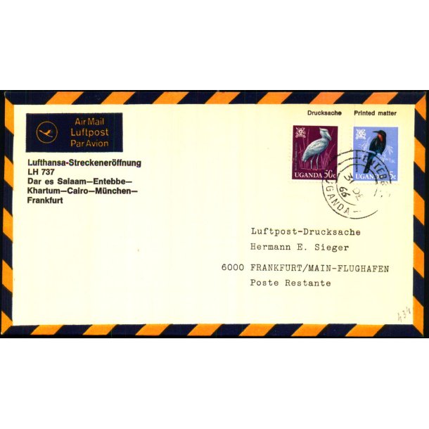 Luftpost Rekommanderet Brev fra Uganda til Tyskland - 26 - 10 - 67
