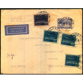 Luftpost Brev fra Sverige til Kenya - 29 - 5 - 36