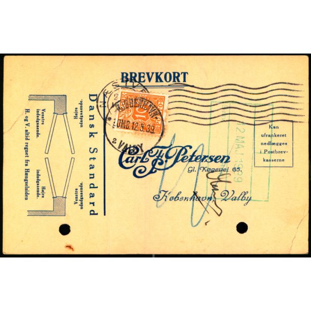  Efterporto - Tryksagskort til Kbenhavn   12 - 5- 1939