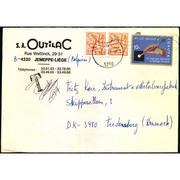 Efterporto - Brev fra Belgien 4 - 5 - 82   til Fredensborg   - Efterporto T 3/17 