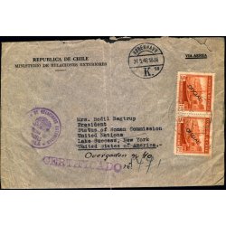 Luftpost Efterkrigs Censurbrev fra Chile  24 - 5 - 48  - Til U.S.A.  og videre til Kbenhavn