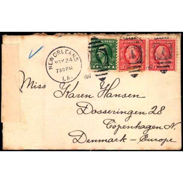 Censurbrev fra U.S.A.  24 - 5 - 17 - Til Kbenhavn