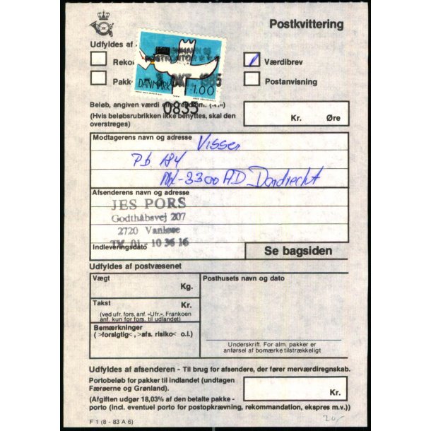 Postkvittering - Vrdibrev - 8 - 10 - 85