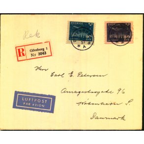 Luftpost brev fra Sverige - Rekomaderet - 6 - 7- 37