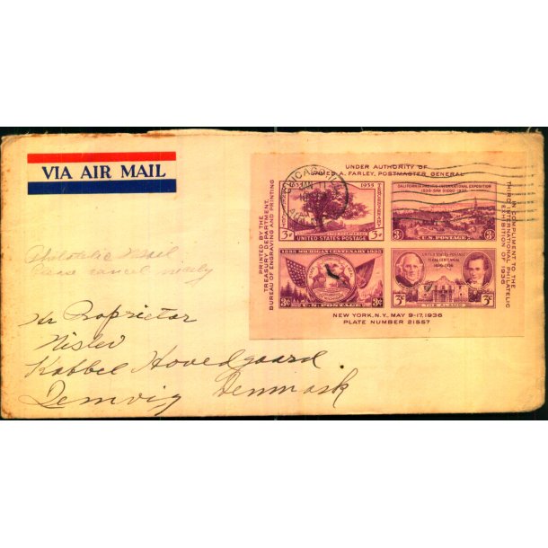 Luftpost Brev fra U.S.A. til Danmark - 11 - 1 - 1940