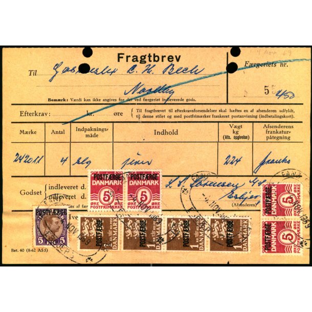 Fragtbrev - 1x5 Kr. Chr. X og 4x1kr Rigsvben - 4x5 re Blge.  - Fra Esbjerg til Fan 4. Nov. 1969