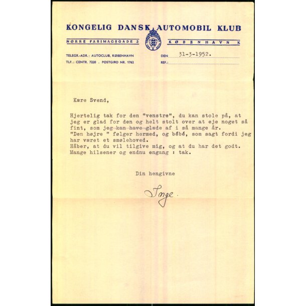 Kongelig Dansk Automibil Klub - 1952