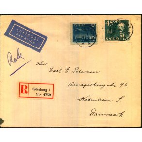 Luftpost brev fra Sverige - Rekomaderet - 6 - 7- 37
