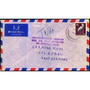 Luftpost Brev fra Uganda til st Tyskland - Efterporto T 1/60 - 16 - 10 - 66