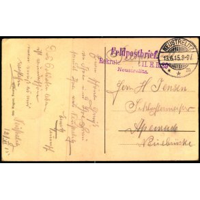 Feldpostbrief. - Neustrelitz 13 - 6 - 15  - Til Apenrade - Billedside : Serrahnschen Bergen
