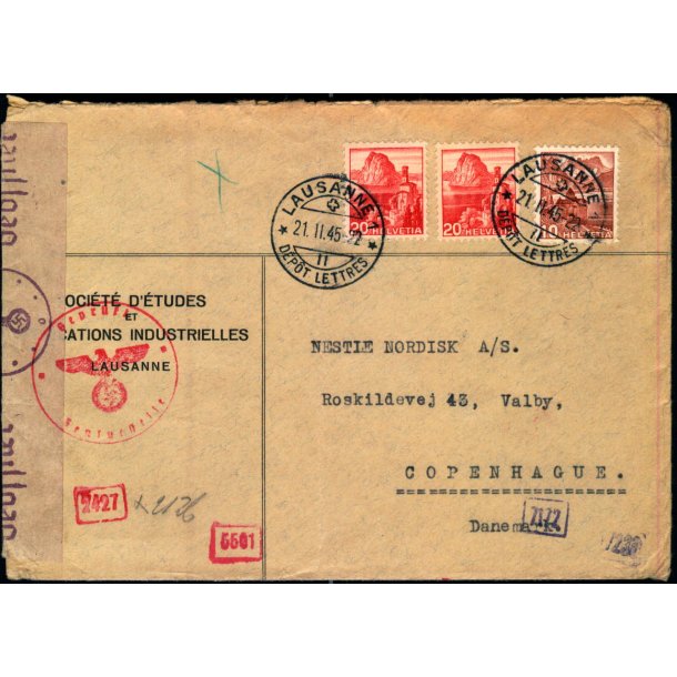 Censurbrev fra Schweiz 21 - 11 - 45 - Til Kbenhavn