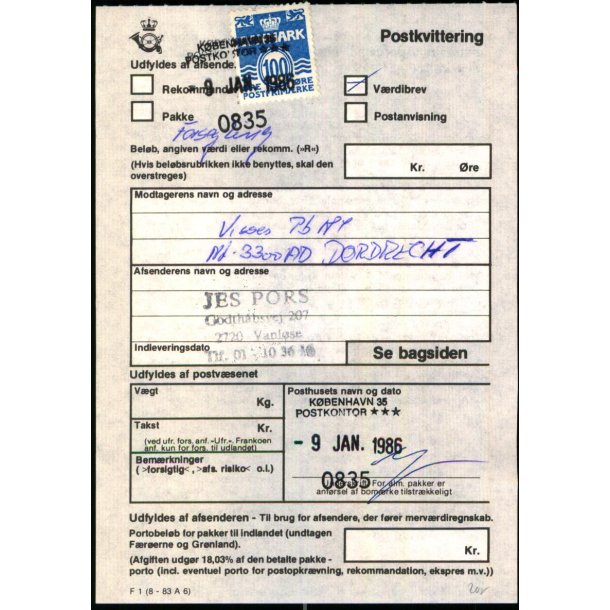 Postkvittering - 9 - 2 - 86