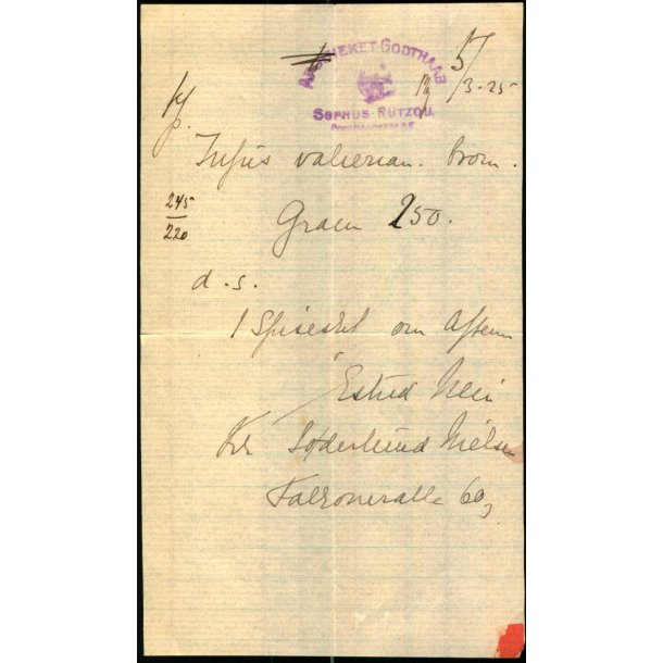 Resept - Apoteket Godthaab - 1925