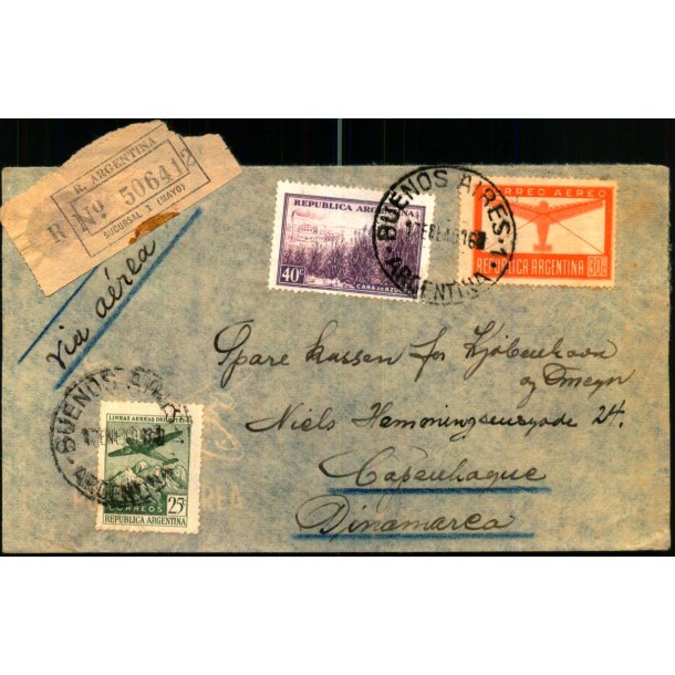Luftpost Rekommanderet Brev fra Argentina til Danmark - 17 - 2 - 48