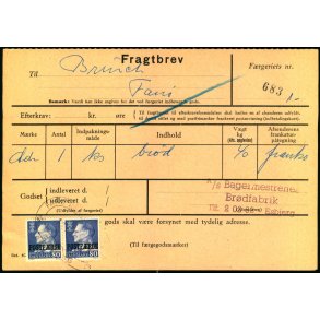 Fragtbrev - 2x 80 re Fr IX  Prov.  - Fra Esbjerg til Fan 13. Okt ?
