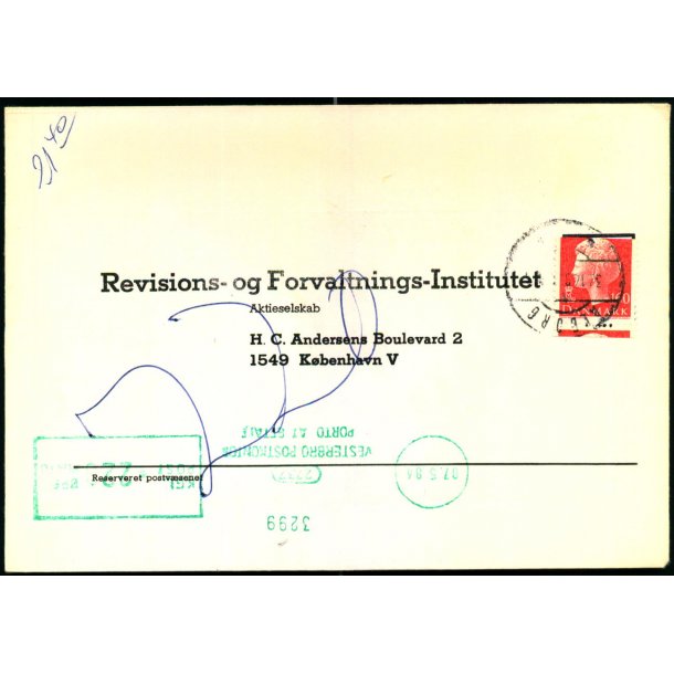 Efterporto - Brev til Kbenhavn V. 7 - 5 - 84  - Efterporto 200 re. Frankeret med 1,60 kr M. Autom.
